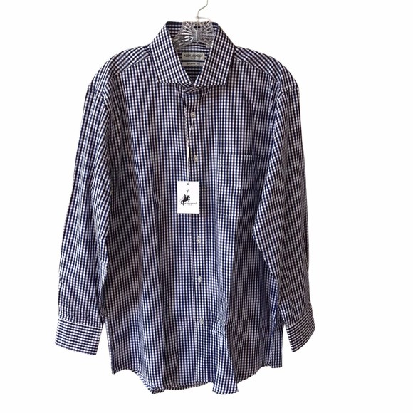 New ALEX VANDO Long Sleeve MODERN FIT  Dress Shirt Men size 16 32-30 Blue check - Picture 1 of 7